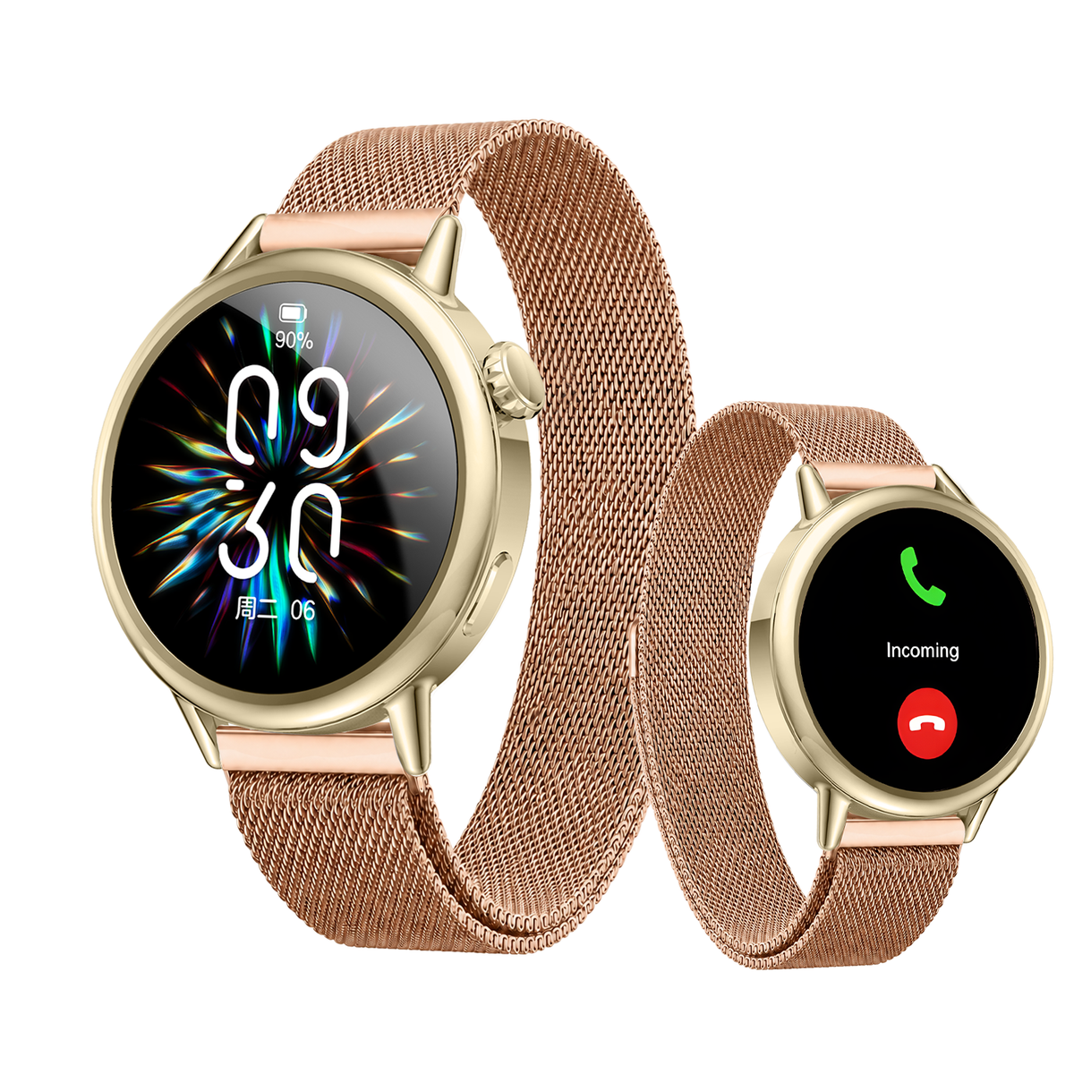 SAYDIAN Damen Smartwatch mit AMOLED-Display und Bluetooth-Anrufen – Weiß/Gold