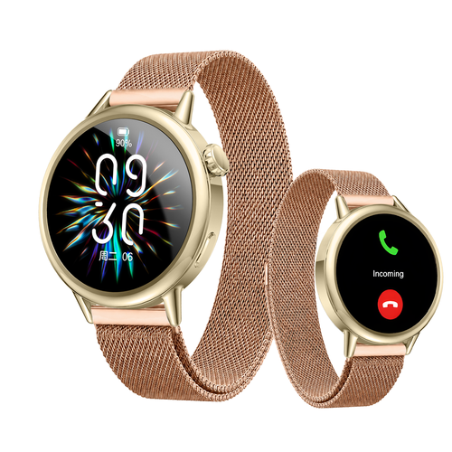 SAYDIAN Damen Smartwatch mit AMOLED-Display und Bluetooth-Anrufen – Weiß/Gold